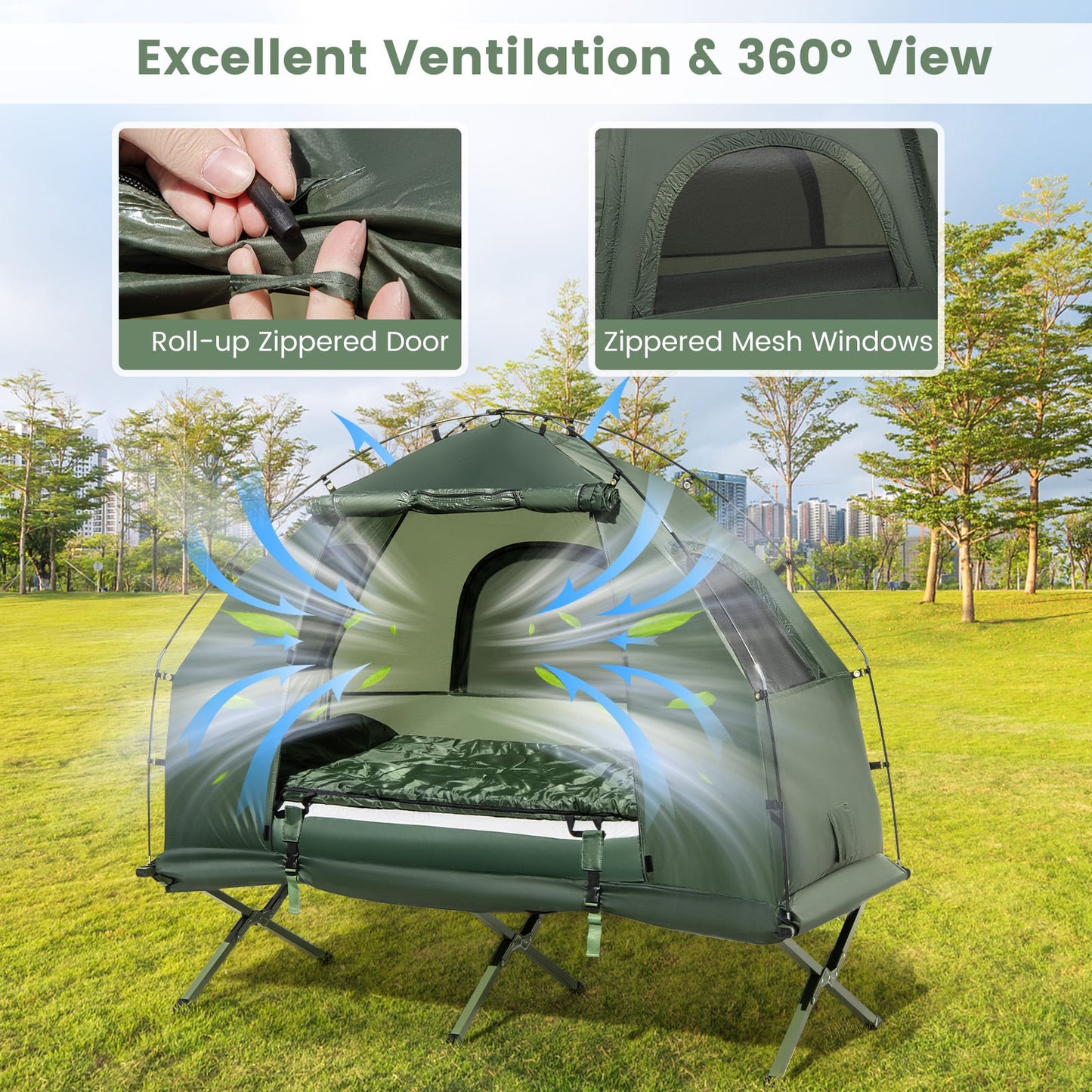 1-Person Folding Camping Tent with Sunshade, Air Mattress, Green Tents at Gallery Canada
