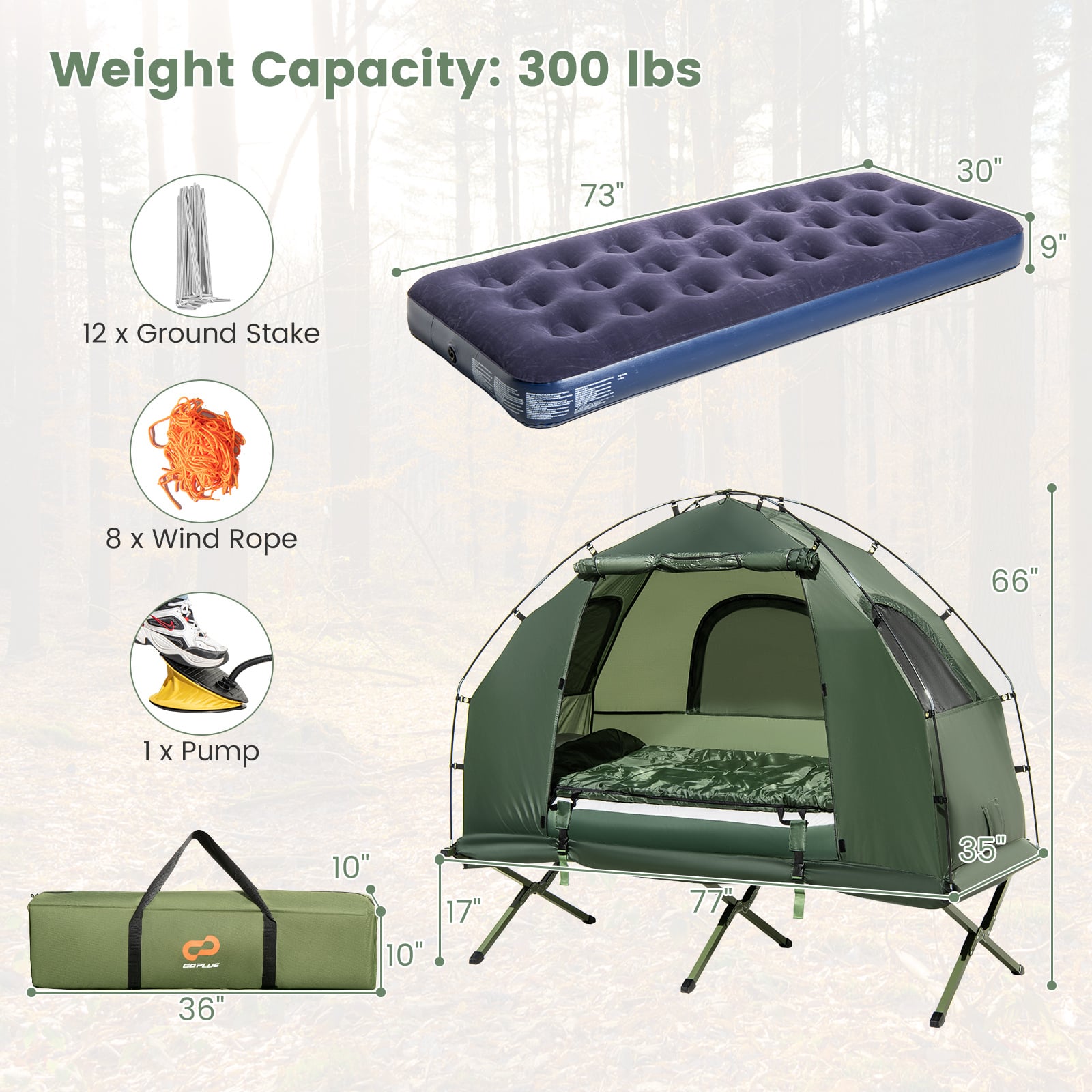 1-Person Folding Camping Tent with Sunshade, Air Mattress, Green Tents at Gallery Canada