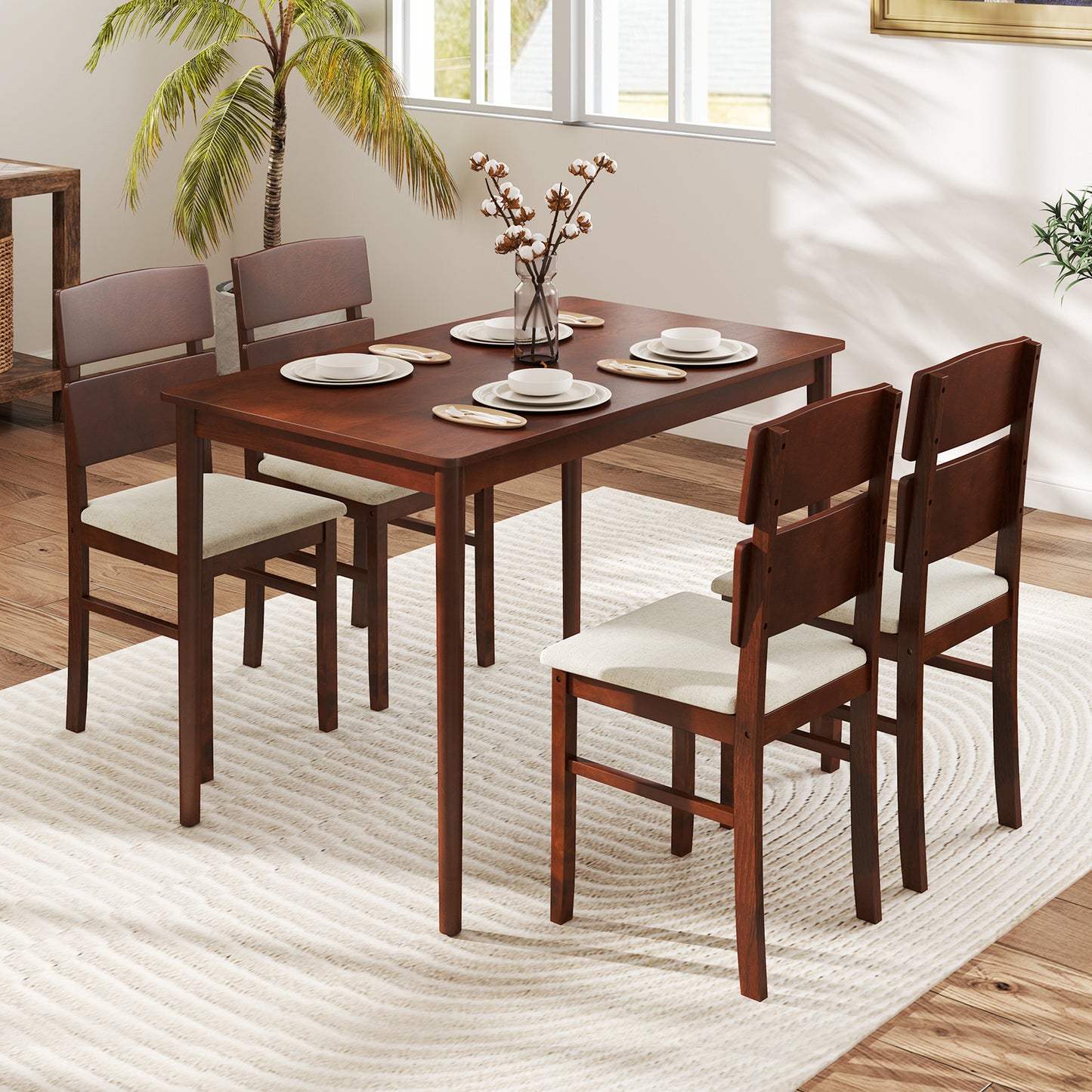 5-Piece Dining Table Set, Walnut, For 4 People Dining Room Sets at Gallery Canada