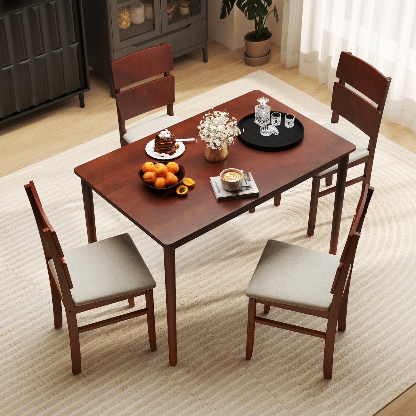 5-Piece Dining Table Set, Walnut, For 4 People Dining Room Sets at Gallery Canada