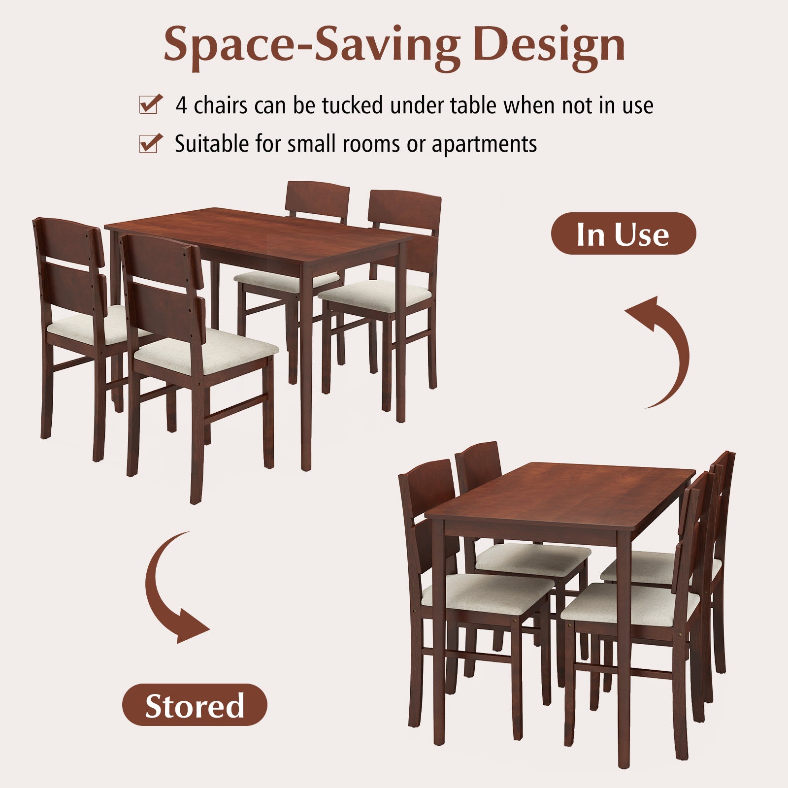 5-Piece Dining Table Set, Walnut, For 4 People Dining Room Sets at Gallery Canada