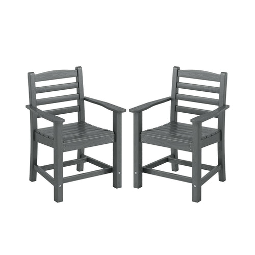 HDPE All Weather Patio Dining Chairs, Set of 2, Wide Armrests, Gray