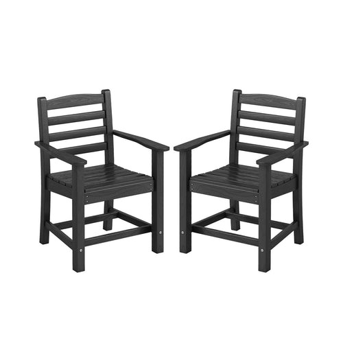 HDPE All Weather Patio Dining Chairs, Set Of 2, Wide Armrests, Black
