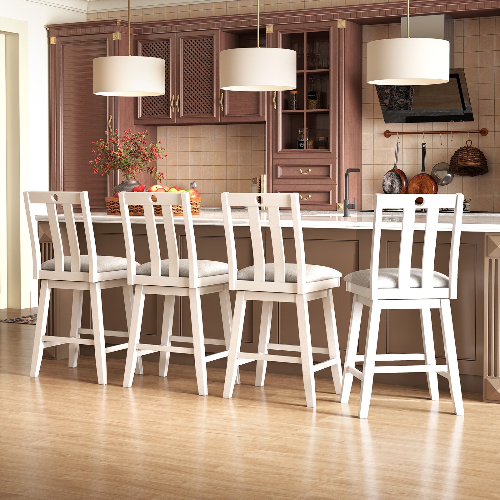 25 Inch Modern Bar Stools Set of 2 with Upholstered and 360° Rotation Seat, White Bar Stools at Gallery Canada