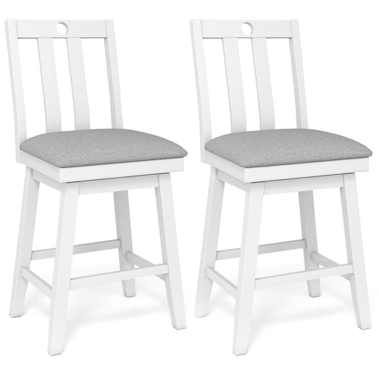 25 Inch Bar Stools Set of 2, Upholstered, 360° Rotation Seat, White Bar Stools White at Gallery Canada