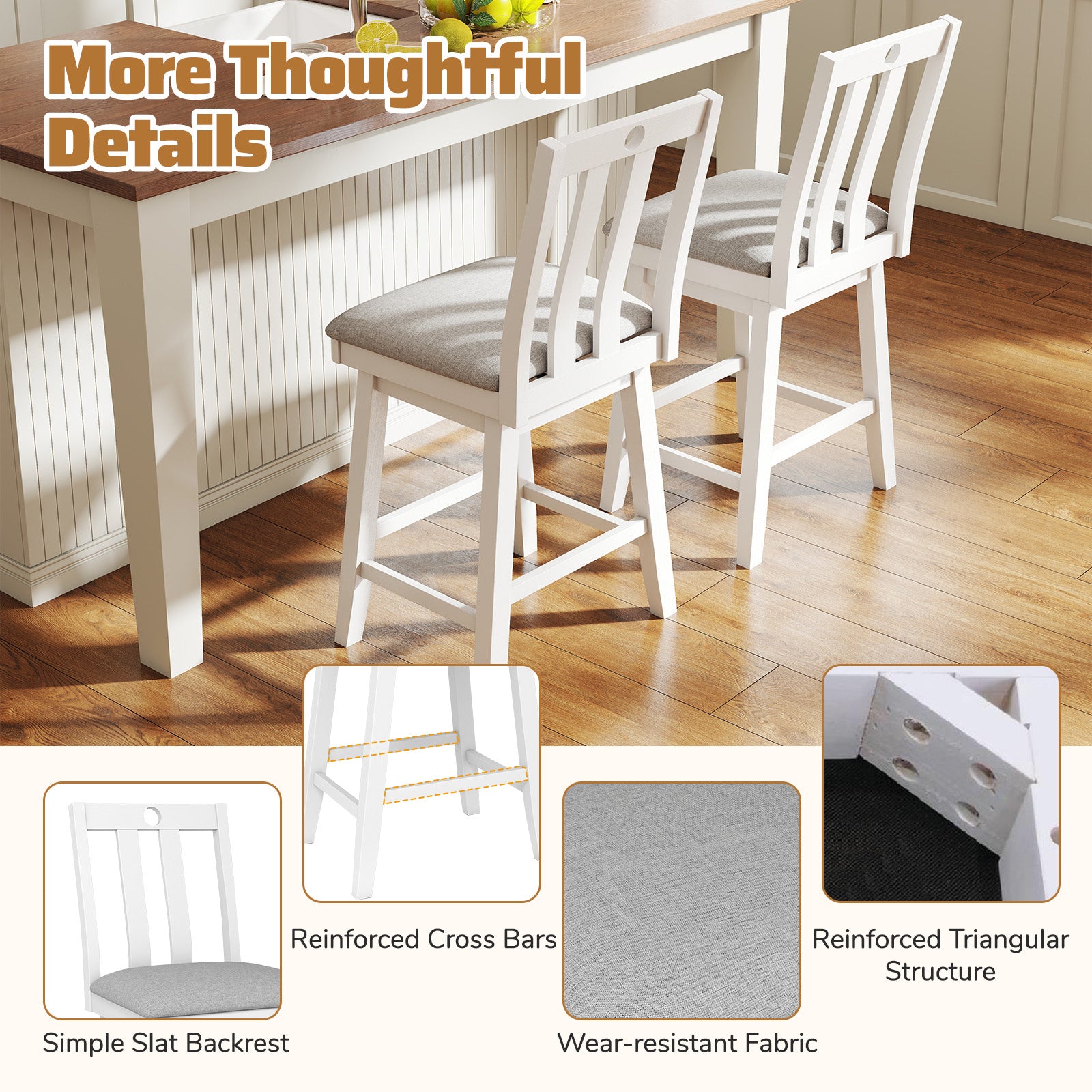 25 Inch Modern Bar Stools Set of 2 with Upholstered and 360° Rotation Seat, White Bar Stools at Gallery Canada