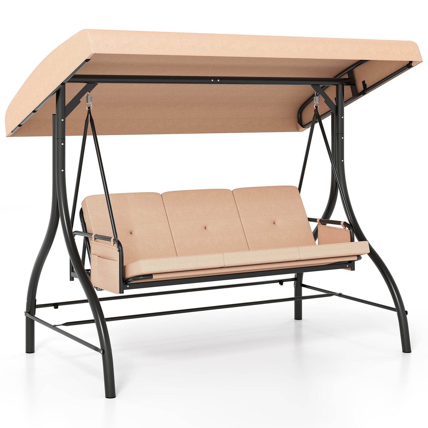 3-Piece Patio Swing With Canopy, Removable Cushions, Side Pockets, Beige Porch Swings at Gallery Canada