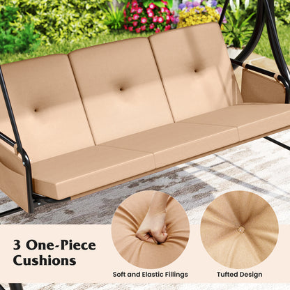 3-Piece Patio Swing with Canopy Removable Cushions and Side Pockets, Beige Porch Swings at Gallery Canada