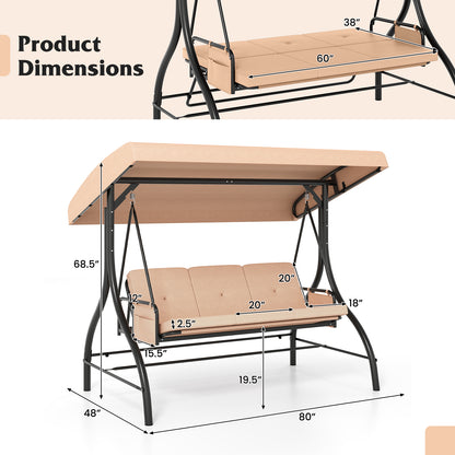 3-Piece Patio Swing with Canopy Removable Cushions and Side Pockets, Beige Porch Swings at Gallery Canada