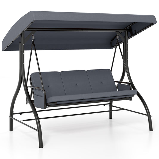 3-Piece Patio Swing with Canopy Removable Cushions and Side Pockets, Gray Porch Swings Gray at Gallery Canada