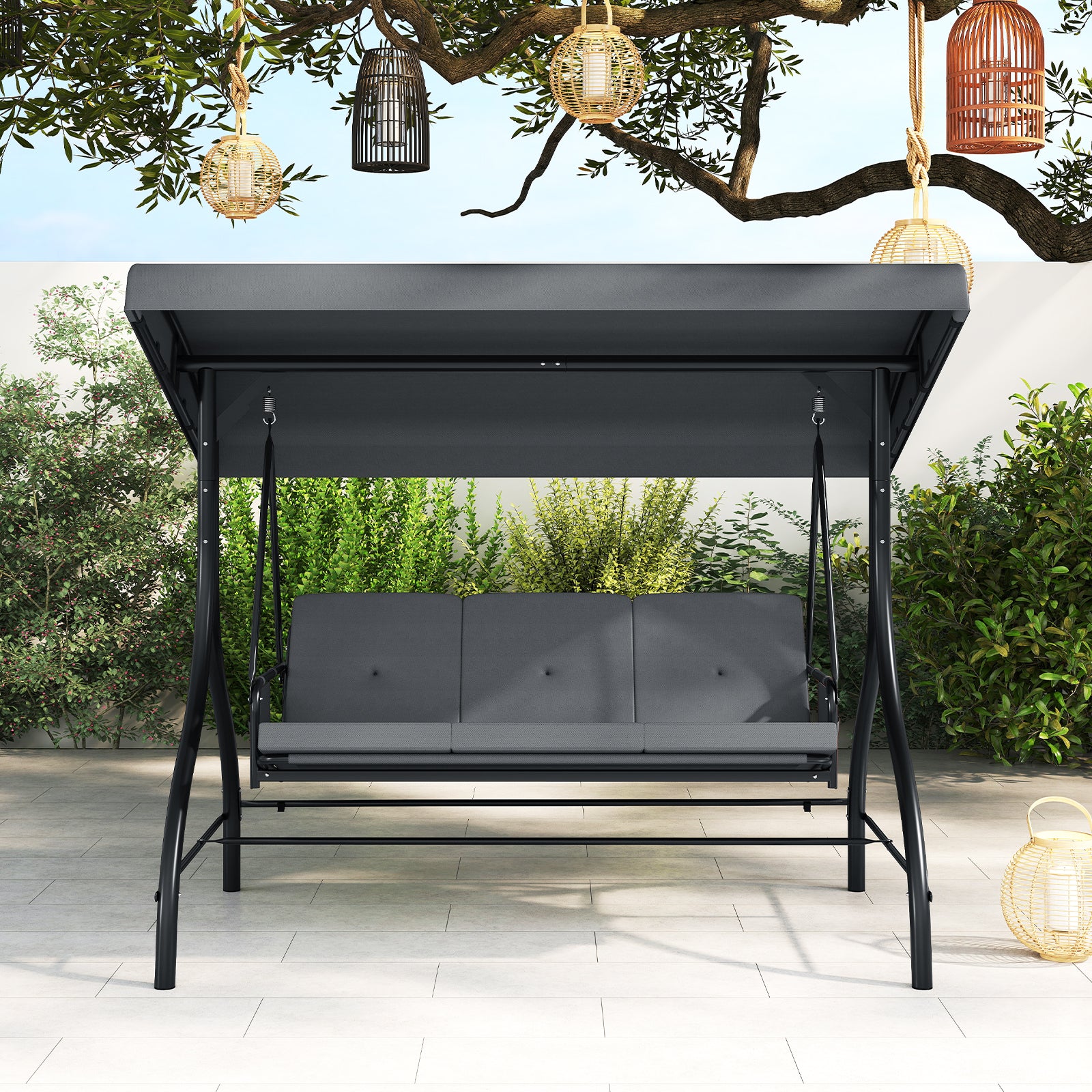 3-Piece Patio Swing with Canopy Removable Cushions and Side Pockets, Gray Porch Swings at Gallery Canada