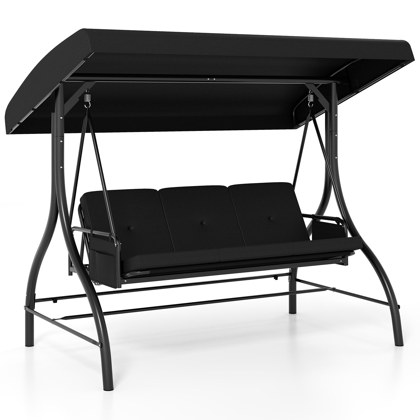 3-Piece Patio Swing with Canopy Removable Cushions and Side Pockets, Black Porch Swings Black at Gallery Canada