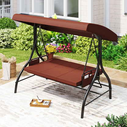 3-Piece Patio Swing with Canopy Removable Cushions and Side Pockets, Brown Porch Swings at Gallery Canada