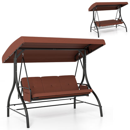3-Piece Patio Swing with Canopy Removable Cushions and Side Pockets, Brown Porch Swings at Gallery Canada