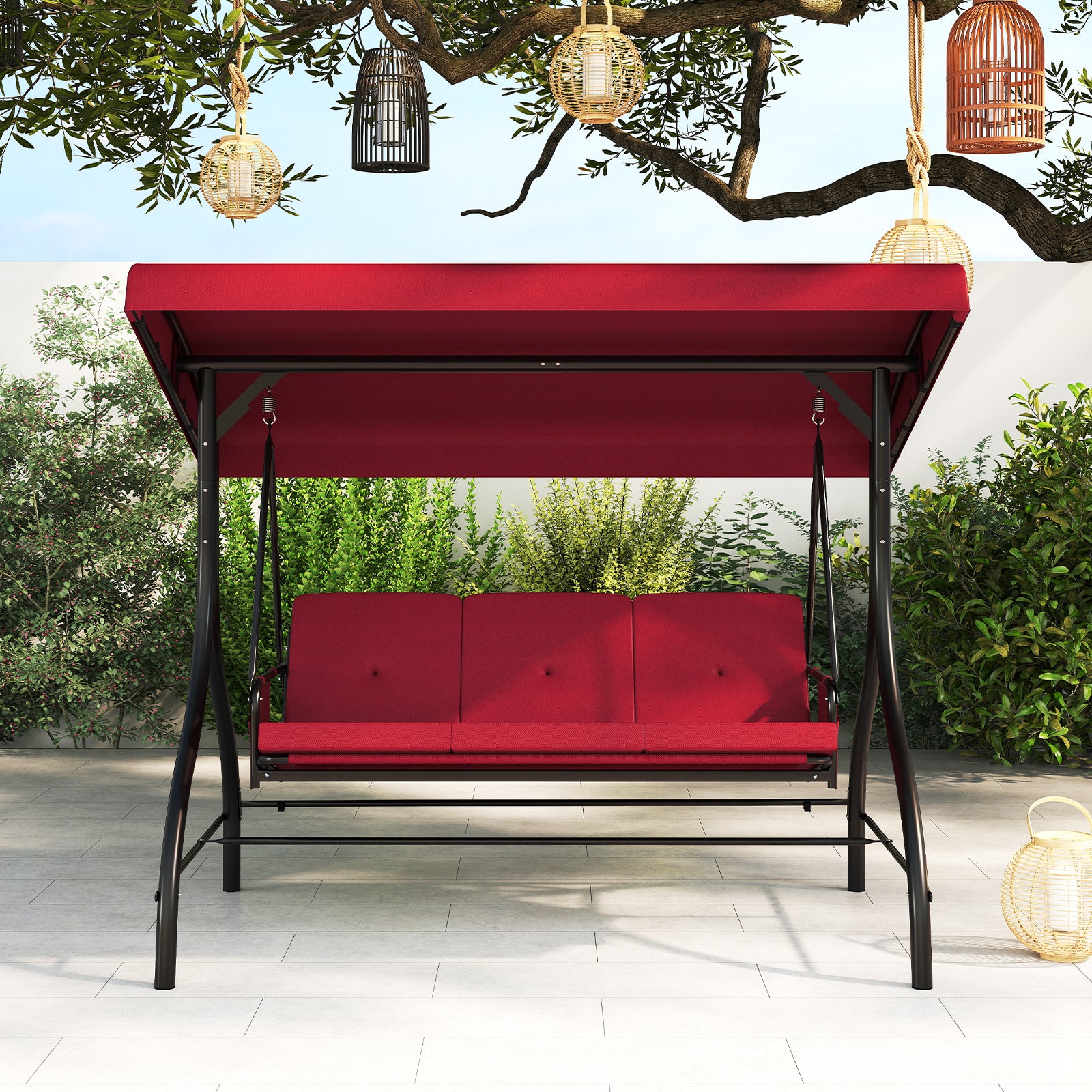 3-Piece Patio Swing with Canopy Removable Cushions and Side Pockets, Burgundy Porch Swings at Gallery Canada