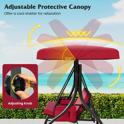 3-Piece Patio Swing with Canopy Removable Cushions and Side Pockets, Burgundy Porch Swings at Gallery Canada