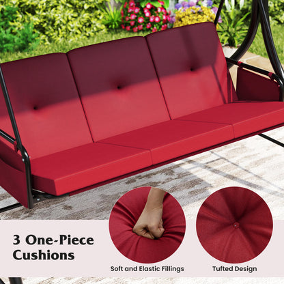 3-Piece Patio Swing with Canopy Removable Cushions and Side Pockets, Burgundy Porch Swings at Gallery Canada