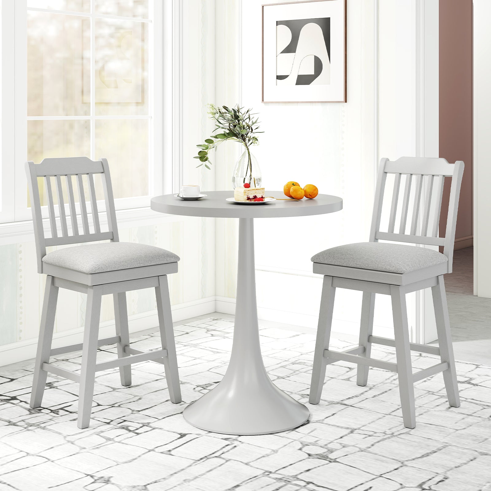 25 inch Modern Bar Stools Set of 2 with Upholstered Swivel Seat, Gray Bar Stools at Gallery Canada