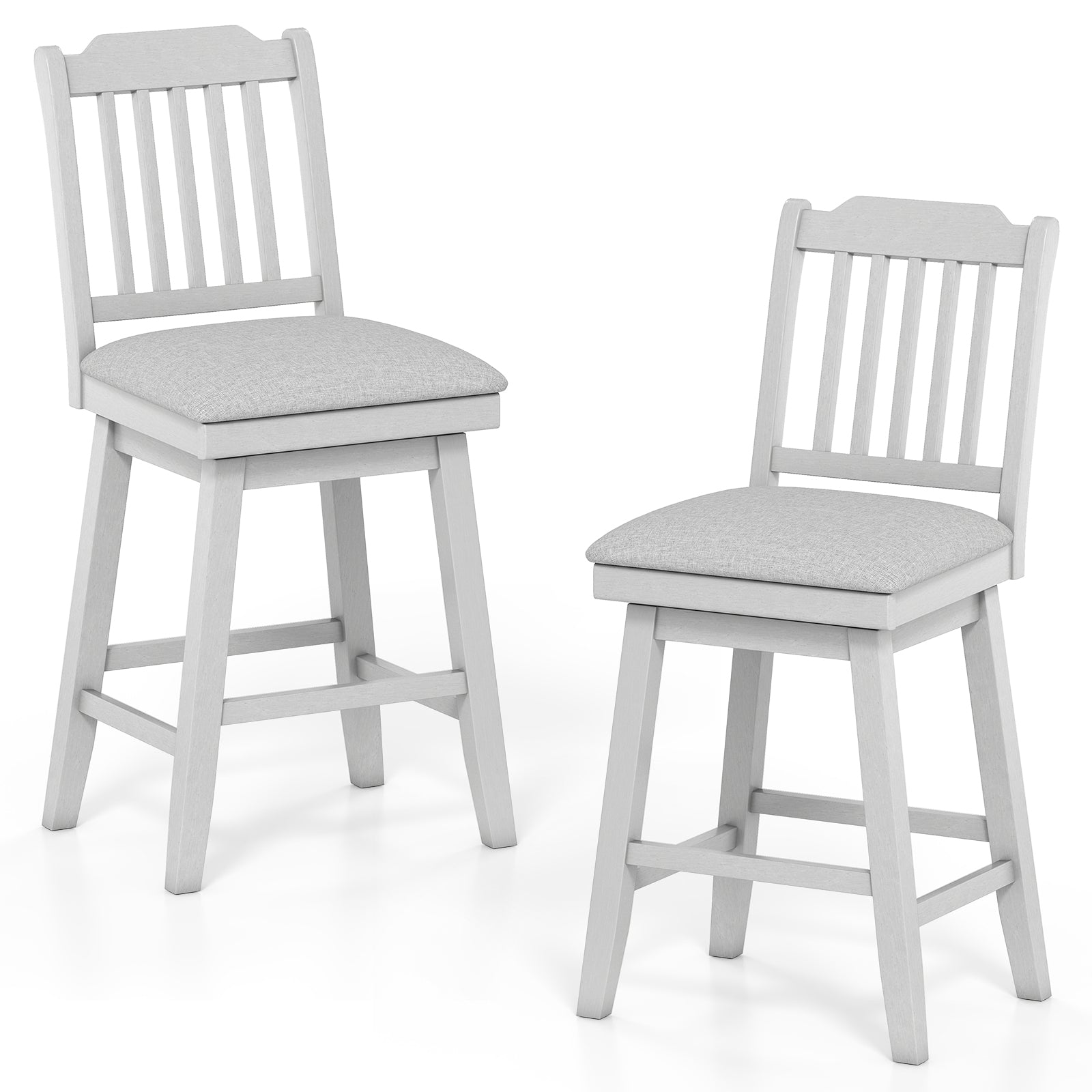 25 Inch Modern Bar Stools, Set Of 2, Upholstered Swivel Seat, Gray Bar Stools Gray at Gallery Canada