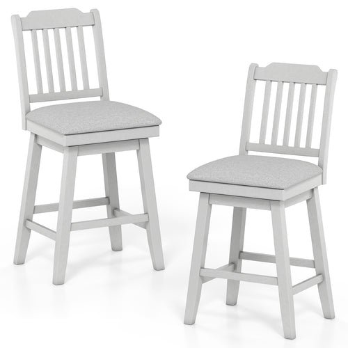 25 Inch Modern Bar Stools, Set Of 2, Upholstered Swivel Seat, Gray