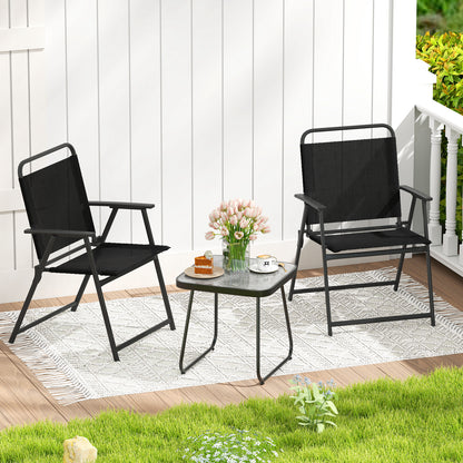 3 Pieces Patio Folding Conversation Chairs and Table, Black Patio Conversation Sets at Gallery Canada