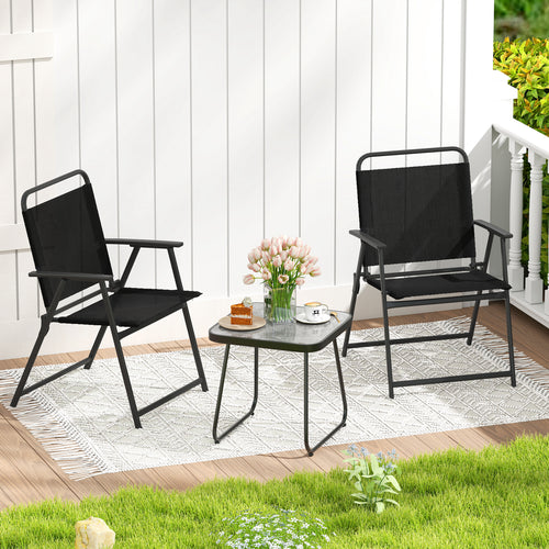 3 Pieces Patio Folding Conversation Chairs and Table, Black