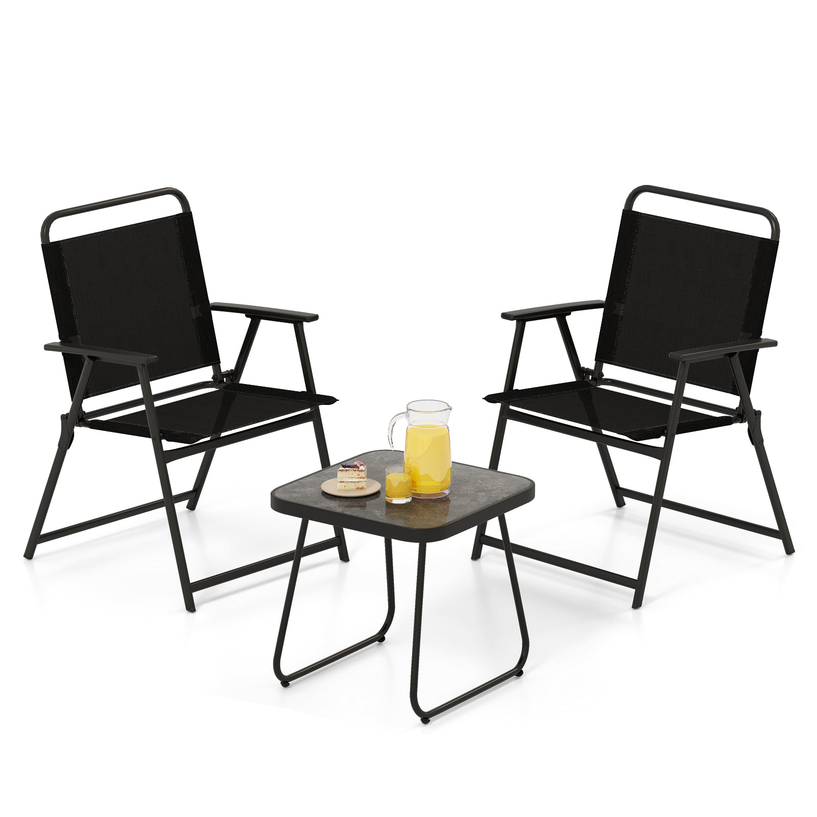 3 Pieces Patio Folding Conversation Chairs and Table, Black Patio Conversation Sets Black at Gallery Canada