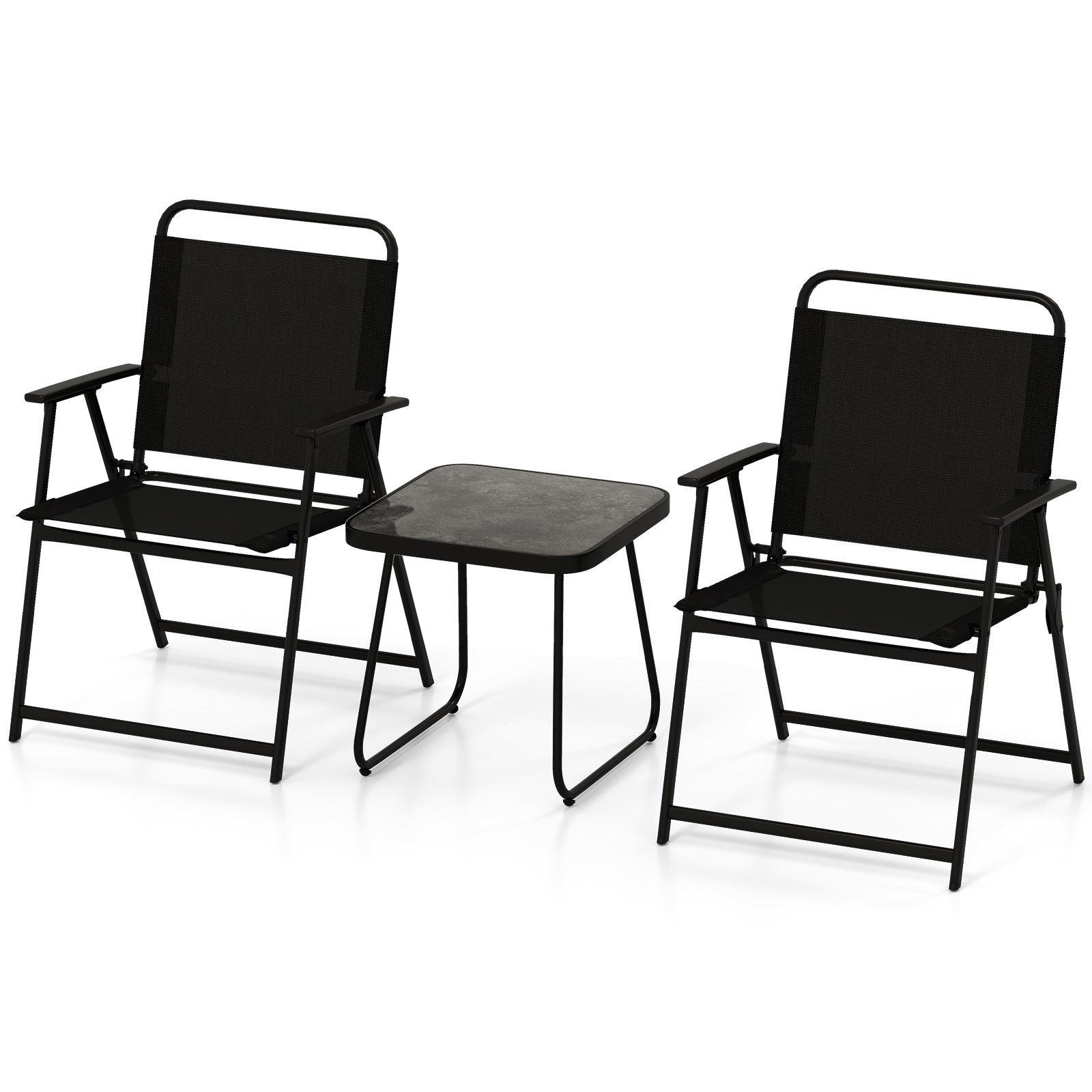 3 Pieces Patio Folding Conversation Chairs and Table, Black Patio Conversation Sets at Gallery Canada