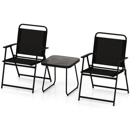 3 Pieces Patio Folding Conversation Chairs and Table, Black Patio Conversation Sets at Gallery Canada