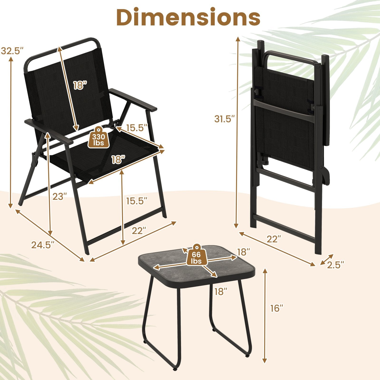 3 Pieces Patio Folding Conversation Chairs and Table, Black Patio Conversation Sets at Gallery Canada