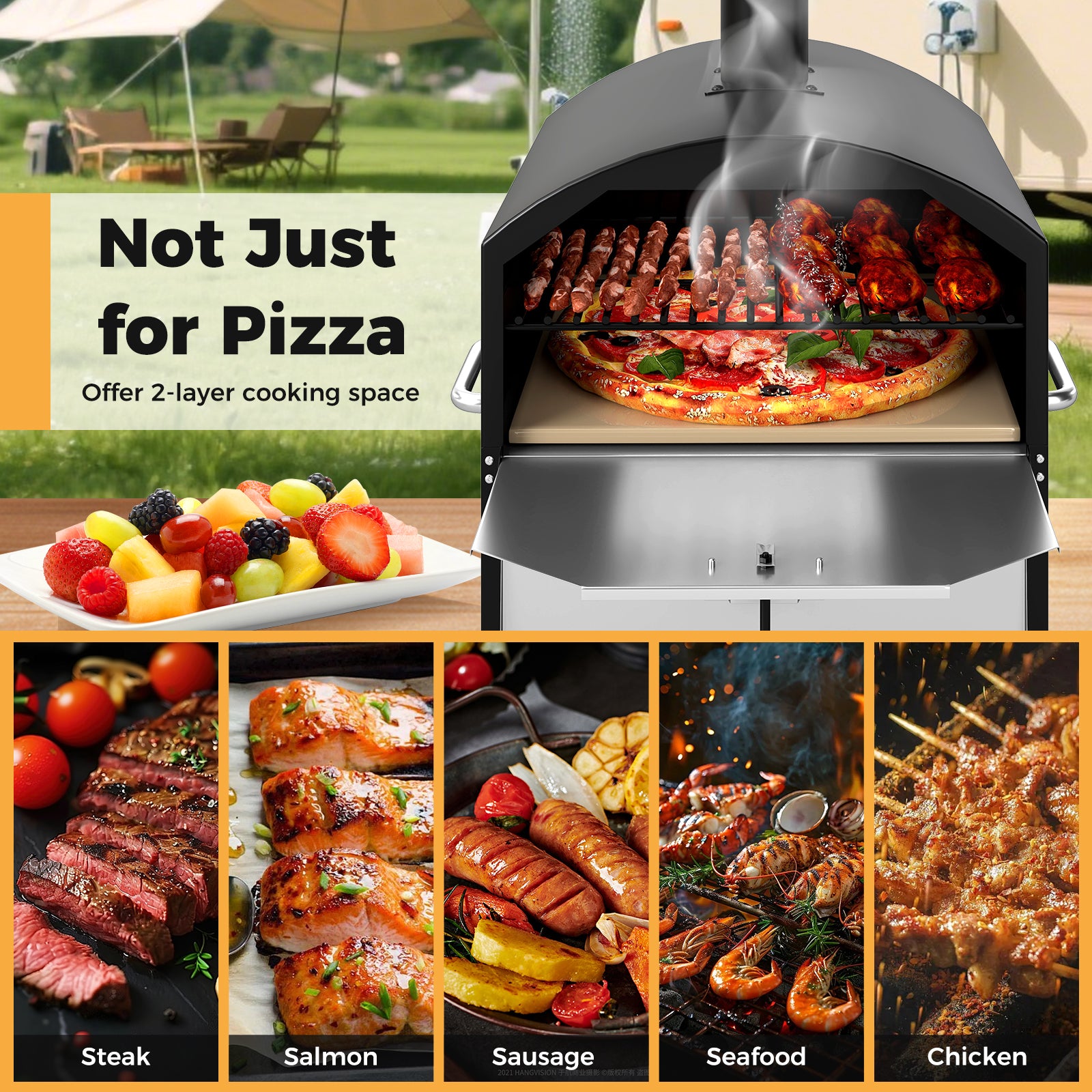 Outdoor 16 Inch 2-Layer Wood Fired Pizza Oven with Square Stone, Black Outdoor Grills at Gallery Canada