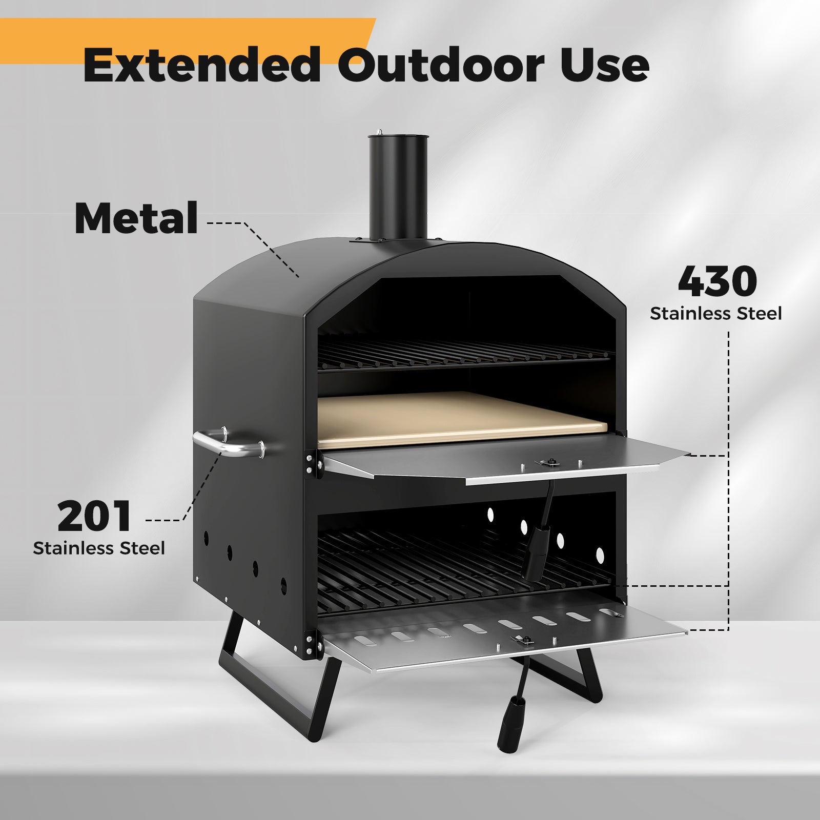 Outdoor 16 Inch 2-Layer Wood Fired Pizza Oven with Square Stone, Black Outdoor Grills at Gallery Canada