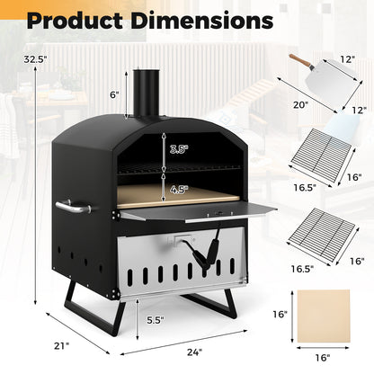 Outdoor 16 Inch 2-Layer Wood Fired Pizza Oven with Square Stone, Black Outdoor Grills at Gallery Canada