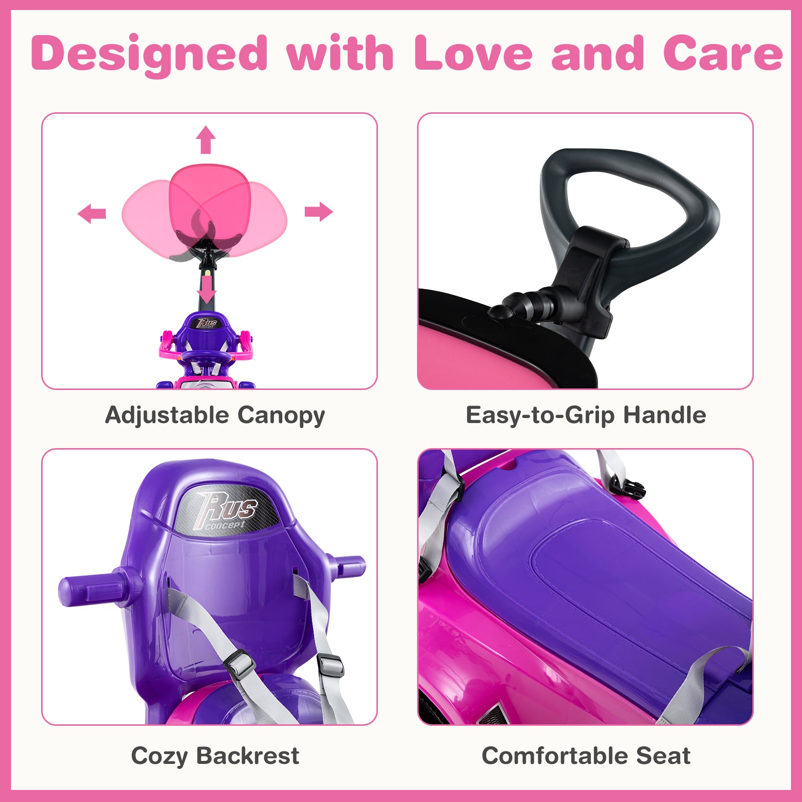 3 In 1 Push Car Stroller, Pink Push & Pedal Ride On Toys at Gallery Canada