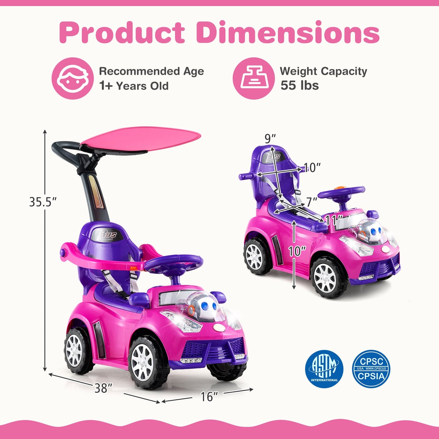3 In 1 Push Car Stroller, Pink Push & Pedal Ride On Toys at Gallery Canada