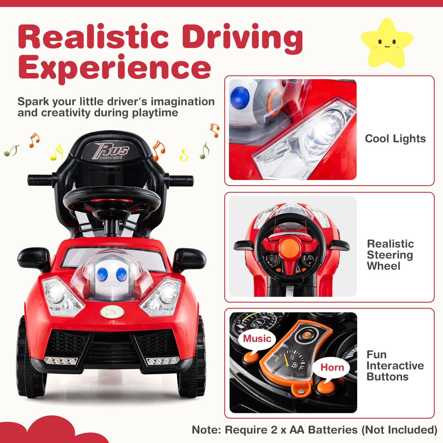 3 in 1 Push Car for Toddler Stroller Sliding Walking Car for Boys and Girls, Red Push & Pedal Ride On Toys at Gallery Canada
