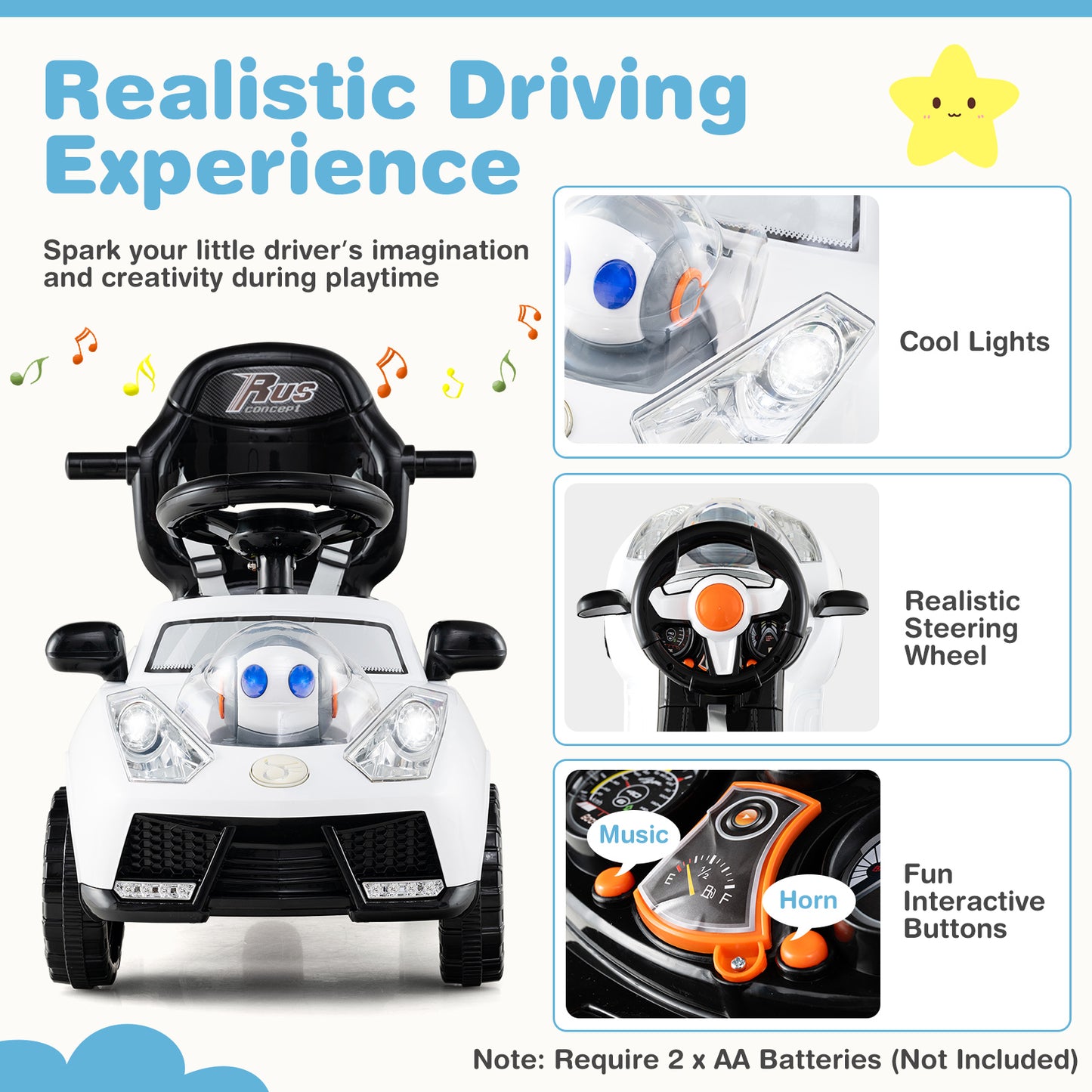 3 in 1 Push Car for Toddler Stroller Sliding Walking Car for Boys and Girls, White Push & Pedal Ride On Toys at Gallery Canada