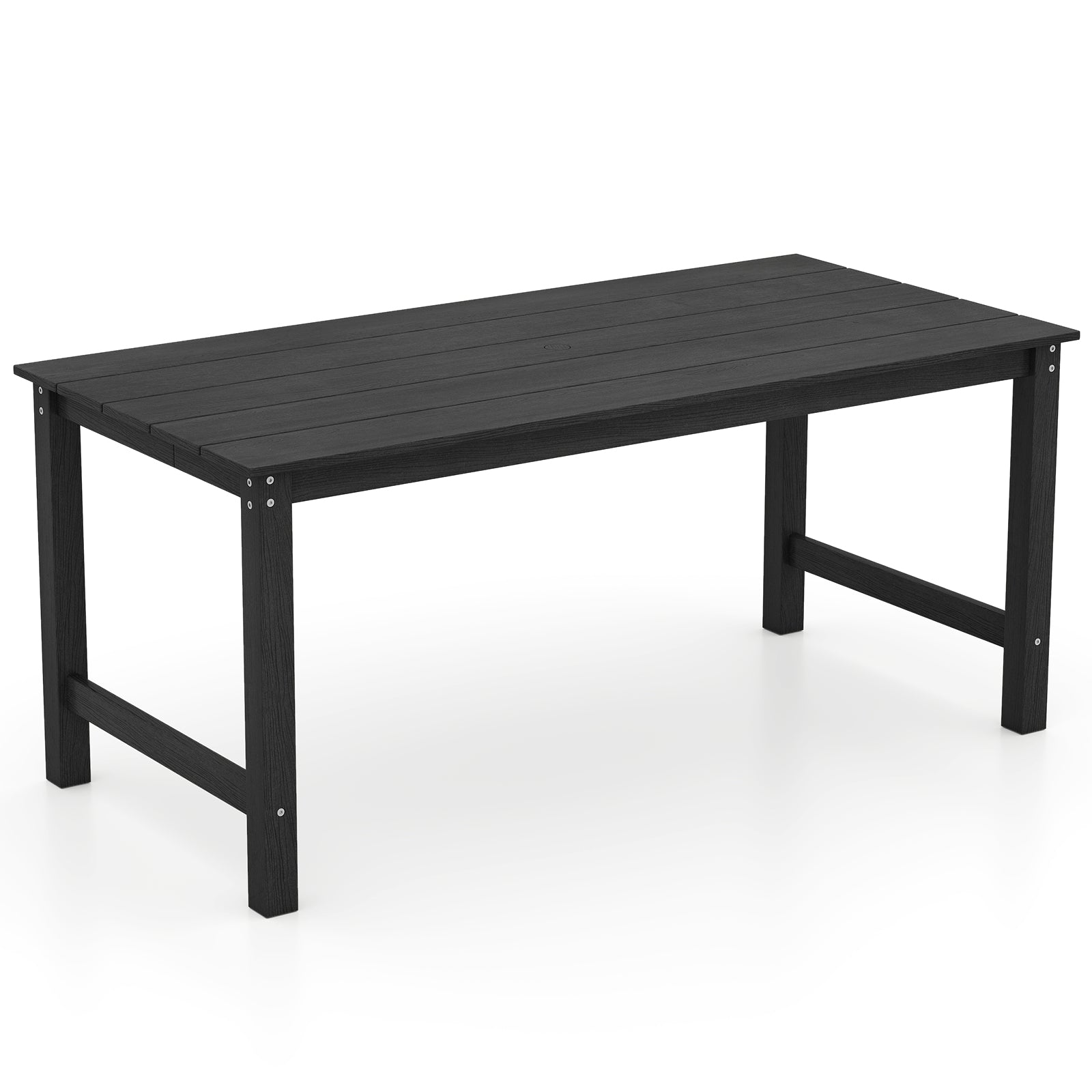 HDPE Outdoor Dining Table for 6 Person with Wood-Like Tabletop and Umbrella Hole, Black Patio Dining Tables at Gallery Canada