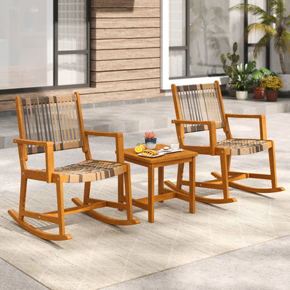 3 Piece Patio Rocking Set Acacia Wood Rocker Bistro Set with Rattan Seat and Back, Brown Patio Conversation Sets at Gallery Canada