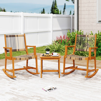 3 Piece Patio Rocking Set Acacia Wood Rocker Bistro Set with Rattan Seat and Back, Brown Patio Conversation Sets at Gallery Canada