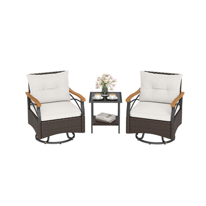 3 Piece Outdoor Swivel Chair Set with Tempered Glass Side Table, White Patio Conversation Sets at Gallery Canada