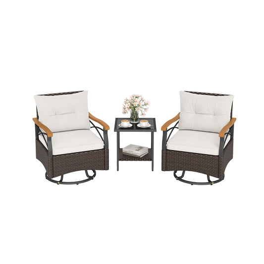 Outdoor Swivel Chair Set, 3 Piece, White Patio Conversation Sets White at Gallery Canada