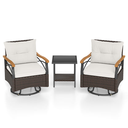 3 Piece Outdoor Swivel Chair Set with Tempered Glass Side Table, White Patio Conversation Sets at Gallery Canada