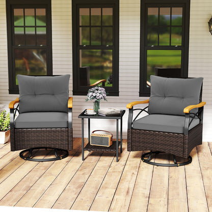 3 Piece Outdoor Swivel Chair Set with Tempered Glass Side Table, Gray Patio Conversation Sets at Gallery Canada