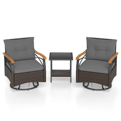 3 Piece Outdoor Swivel Chair Set with Tempered Glass Side Table, Gray Patio Conversation Sets at Gallery Canada