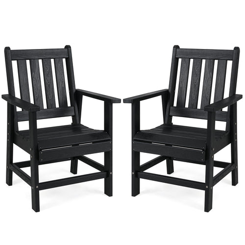 Set of 2 Patio Dining Chairs with Wide Armrests, Black