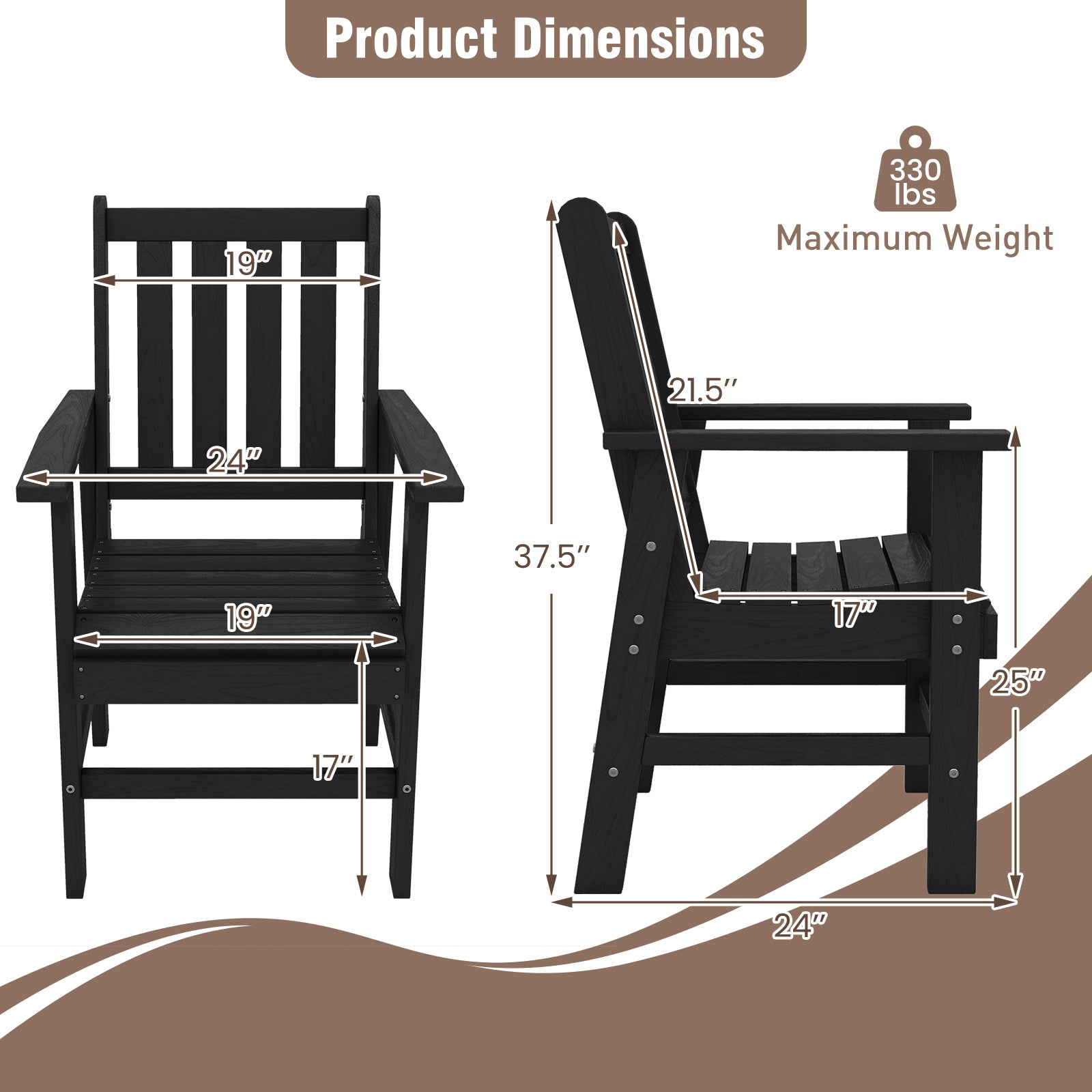 Set of 2 Patio Dining Chairs with Wide Armrests, Black Patio Dining Chairs at Gallery Canada