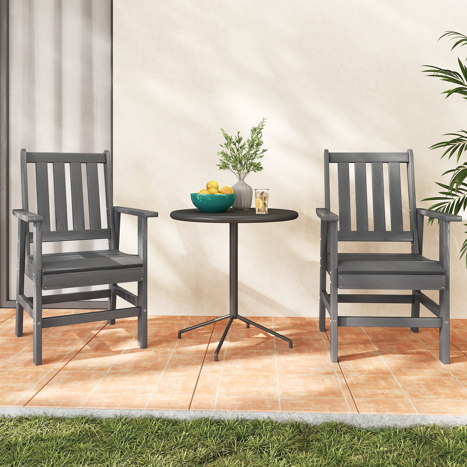 Set of 2 Patio Dining Chairs with Wide Armrests, Gray Patio Dining Chairs at Gallery Canada
