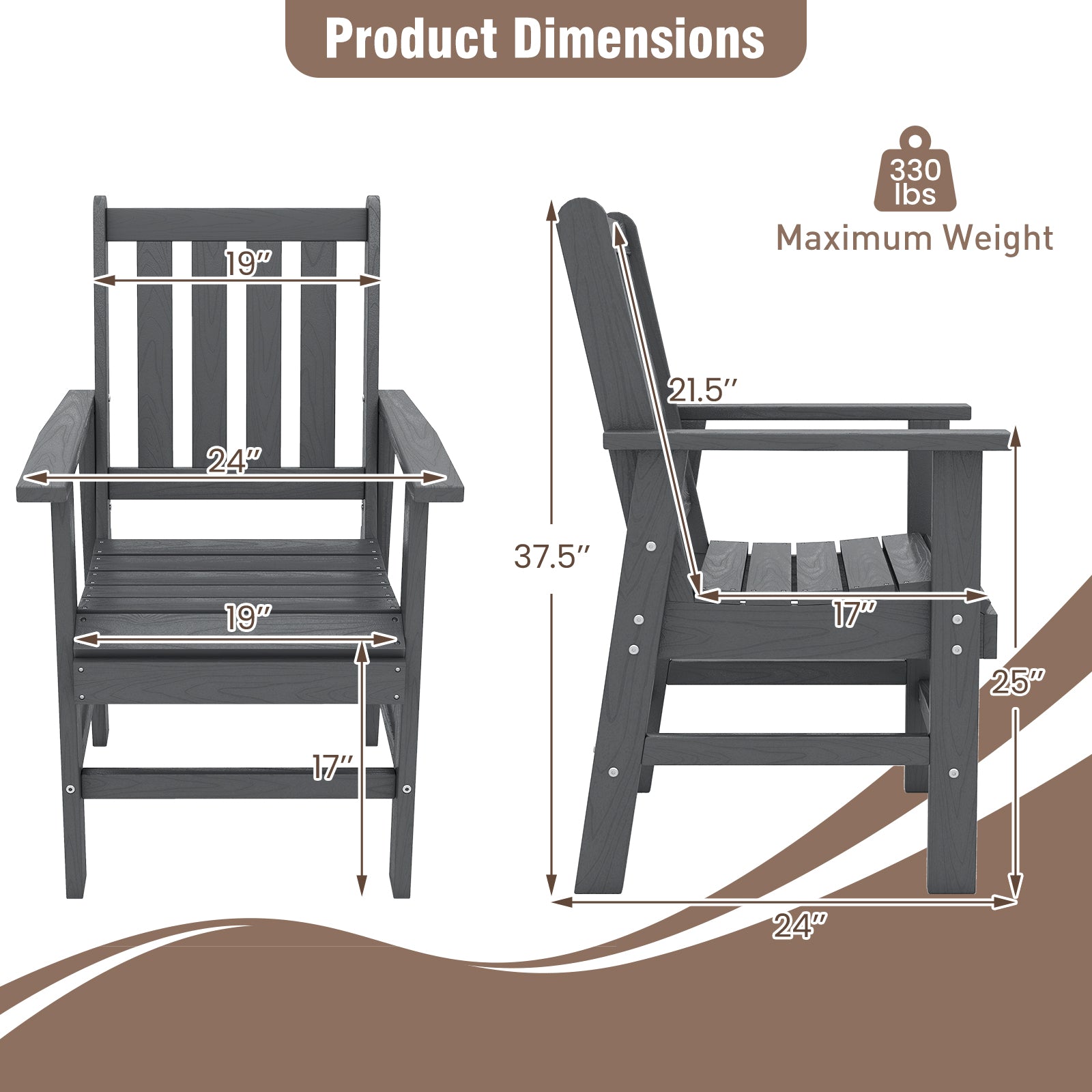 Set of 2 Patio Dining Chairs with Wide Armrests, Gray Patio Dining Chairs at Gallery Canada