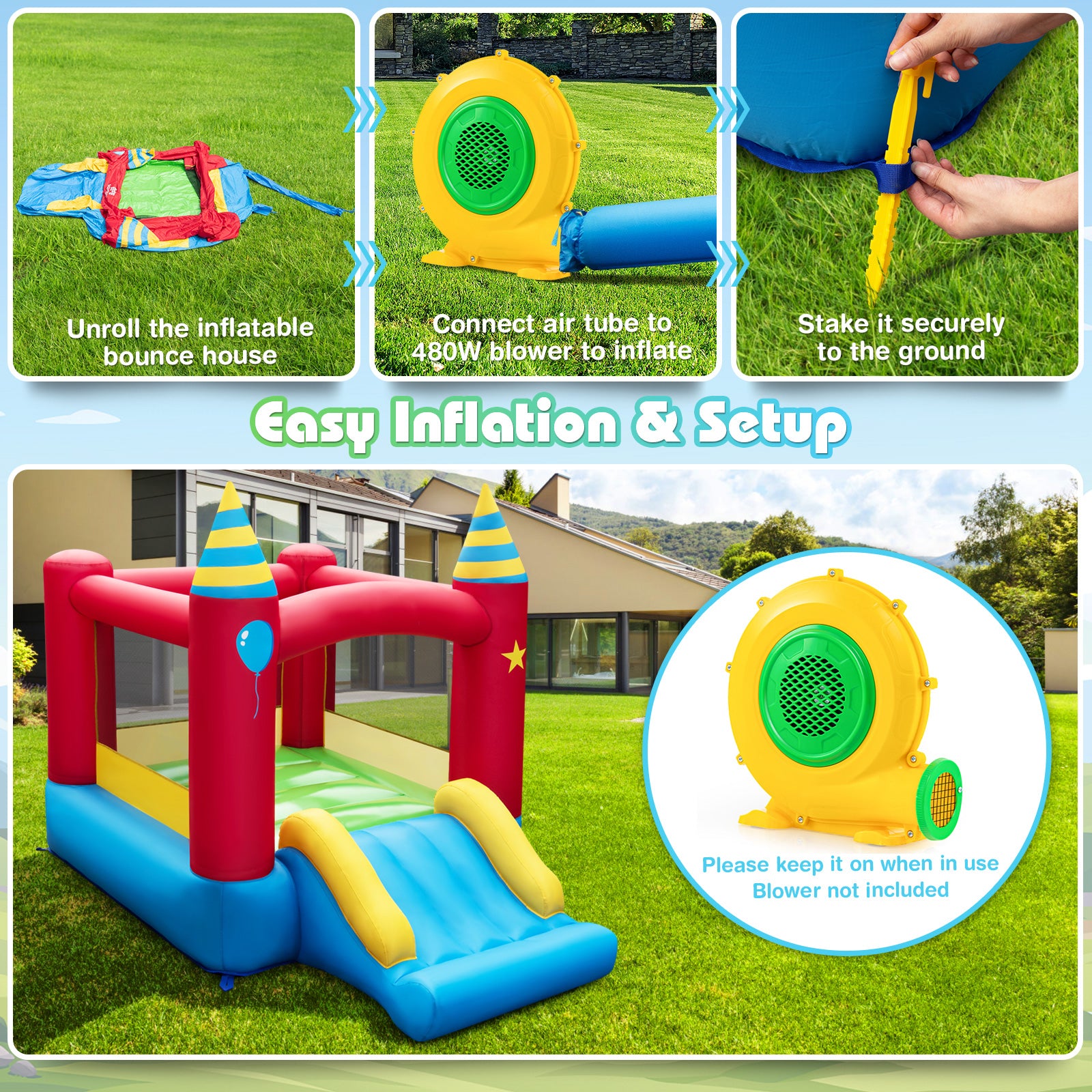 Inflatable Kids Bounce Castle, 480W Blower Bounce House at Gallery Canada